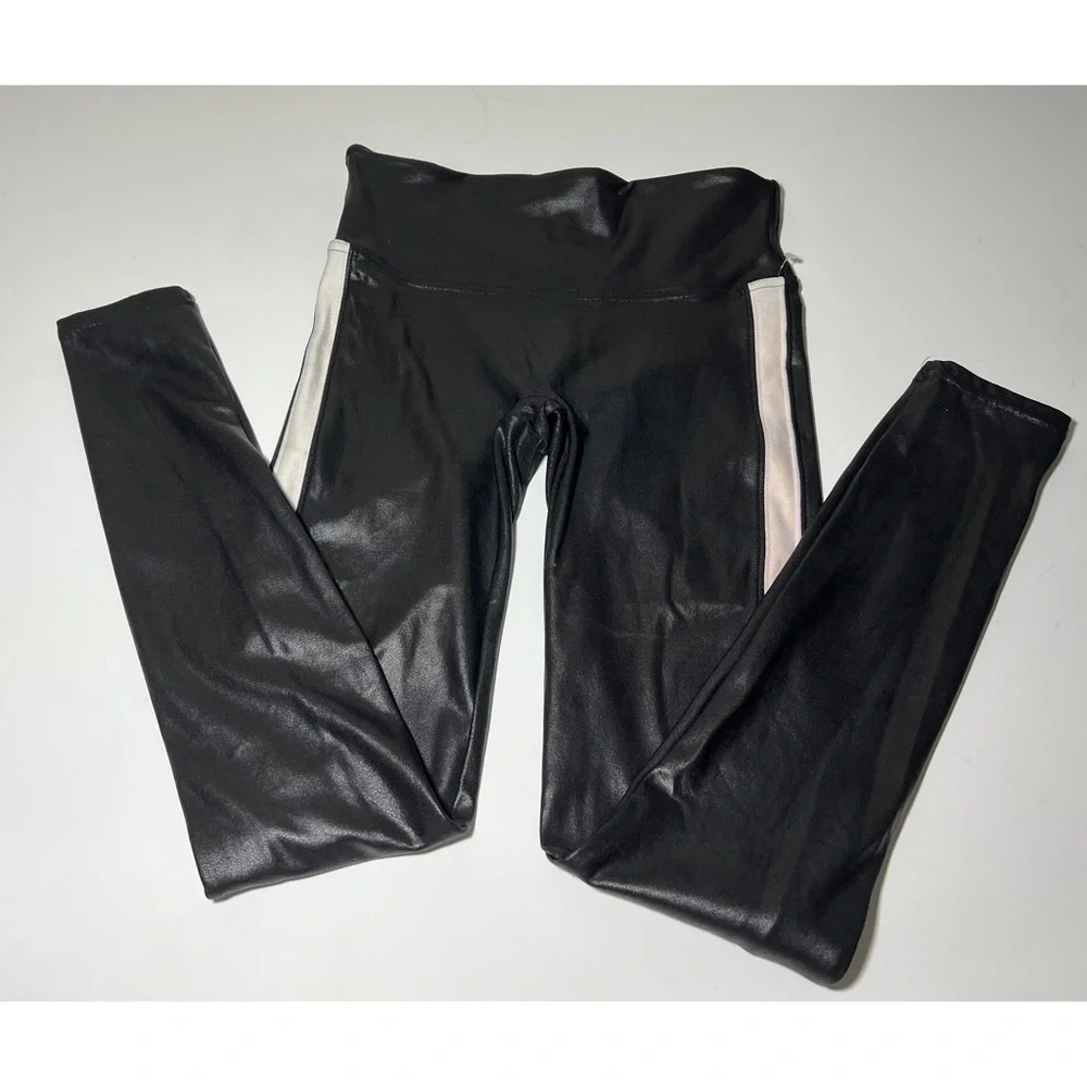Spanx Tuxedo Stripe Faux Leather Leggings S/P